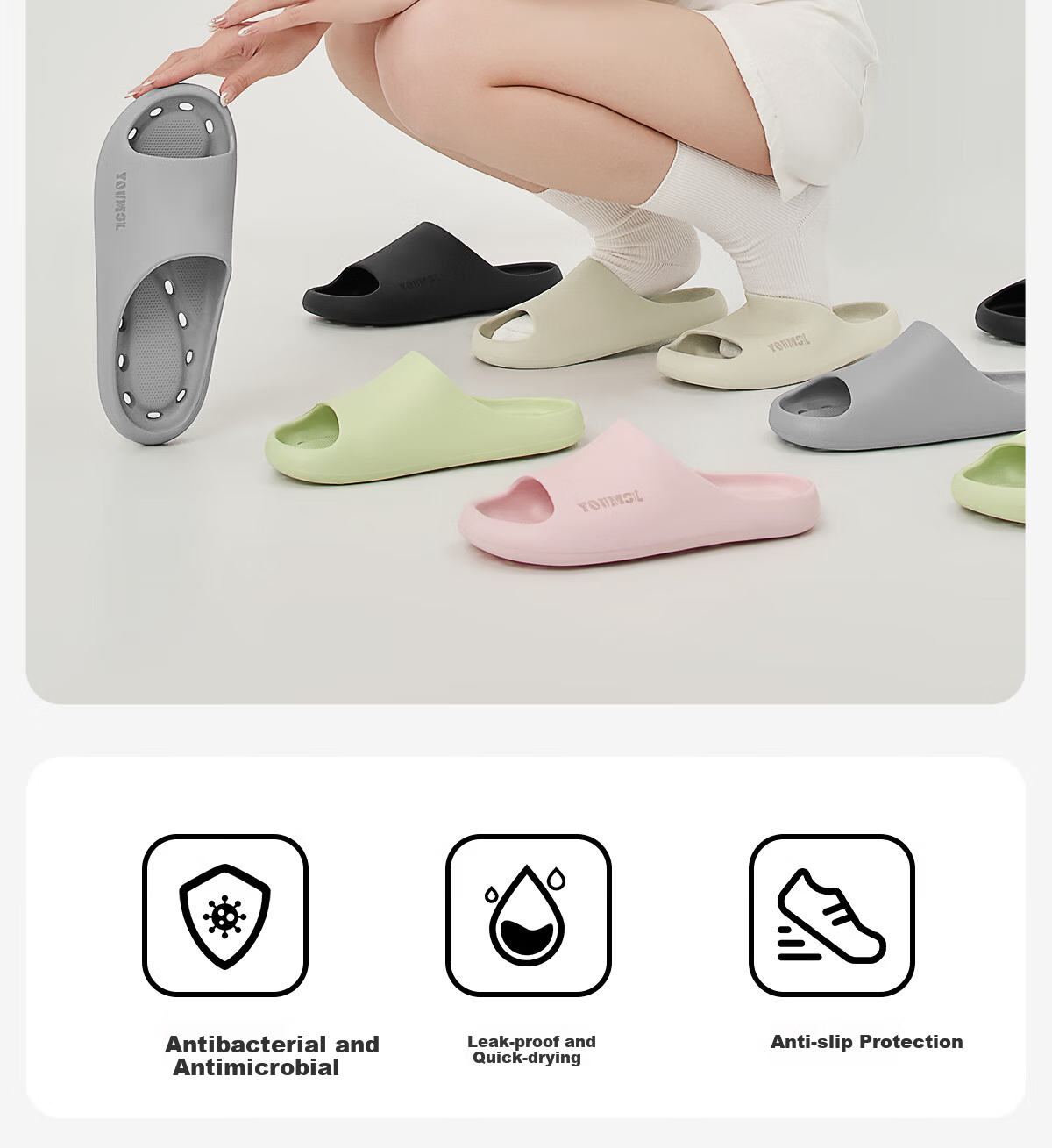 TZLDN Antibacterial Quick-Dry Breathable Summer Bathroom Shower Non-Slip EVA Slippers for Men and Women 2