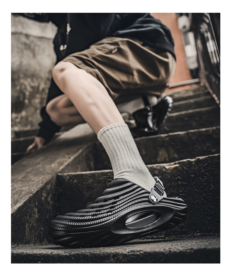 TonLion Men's Summer 2026 Hole Shoes Casual Beach Outdoor Dual-Use Sandals Fashion Black White Size 37/38 4