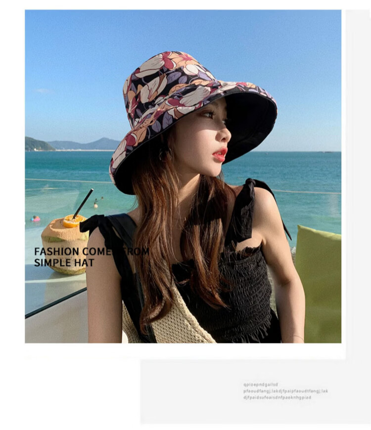 Xueqiman Double-Sided Sunshade Fisherman Hat for Women, UV Protection, Spring and Summer Outdoor Travel, Face-Covering Wide Brim, Foldable Sun Hat 17