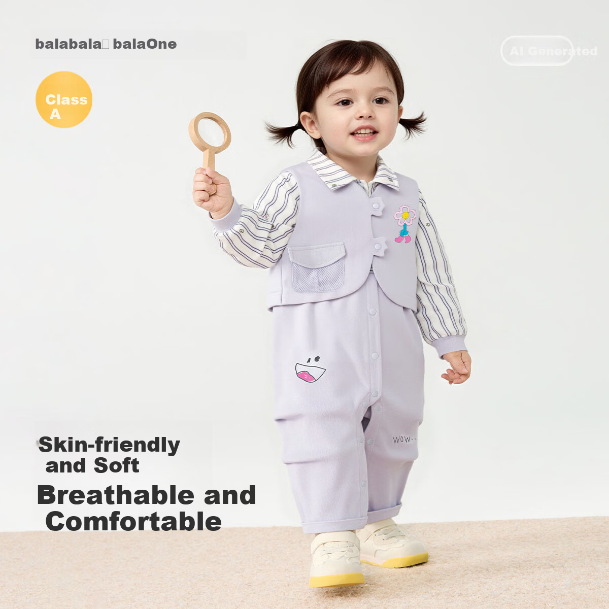 Balabala [balaOne] Kids Baby Outfit 2026 Spring Newborn Knitted Romper