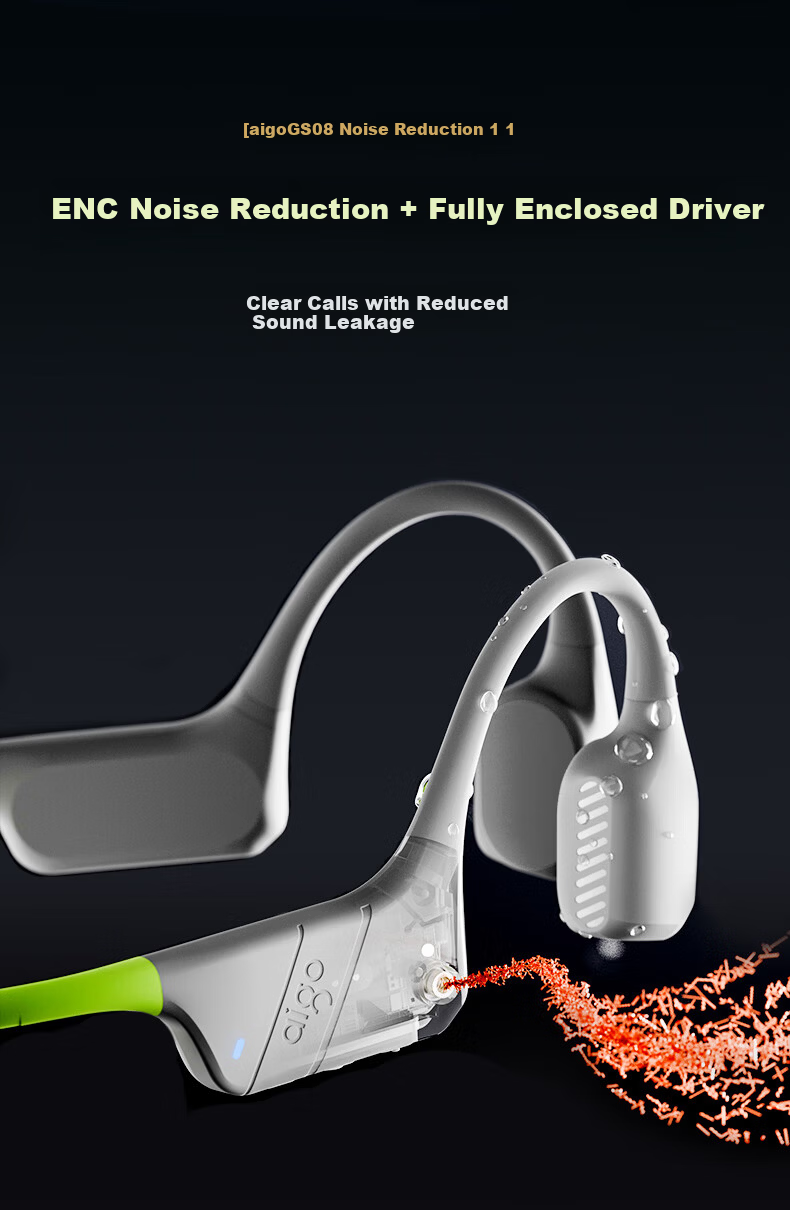 Aigo True Bone Conduction Bluetooth Swimming Earphones Open-Ear Kids Earphones 32GB MP3 Storage IP68 Waterproof Upgraded Soft Silicone Rear Hook GS08 Black 7