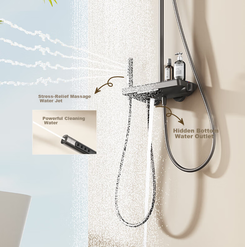 JOMOO Shower Set with Piano Key Massage Spray Gun, Descaling Top Water Spray, Yu Spirit Shower Head 36668-882/1B-1 11