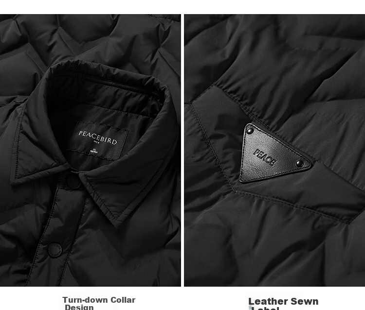 Peacebird Men's Down Jacket Winter Shirt-Style Heat-Sealed Warm Lightweight Coat Black M 23