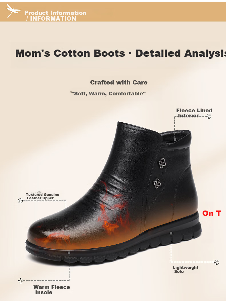 Red Dragonfly Women's Short Boots Fleece Lined Warm Slim Fit Middle-aged Mom Leather Boots WTC434611R 4