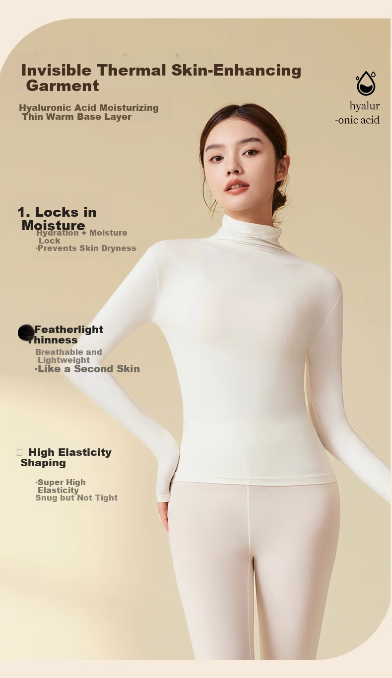 Urban Beauty Women's Thermal Underwear Set Autumn Winter Ultra-Thin Constant Temperature Hyaluronic Acid Turtleneck Skin Care Base Layer 3