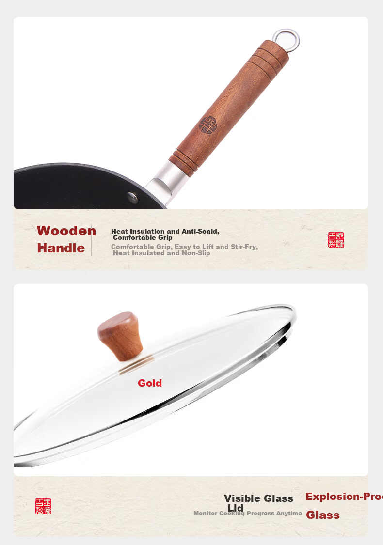 Wang Yuan Ji Cast Iron Deep Frying Pan Non-Coated Stir-Fry Skillet Induction Gas Stove Non-Stick Small Iron Pan 26cm 10