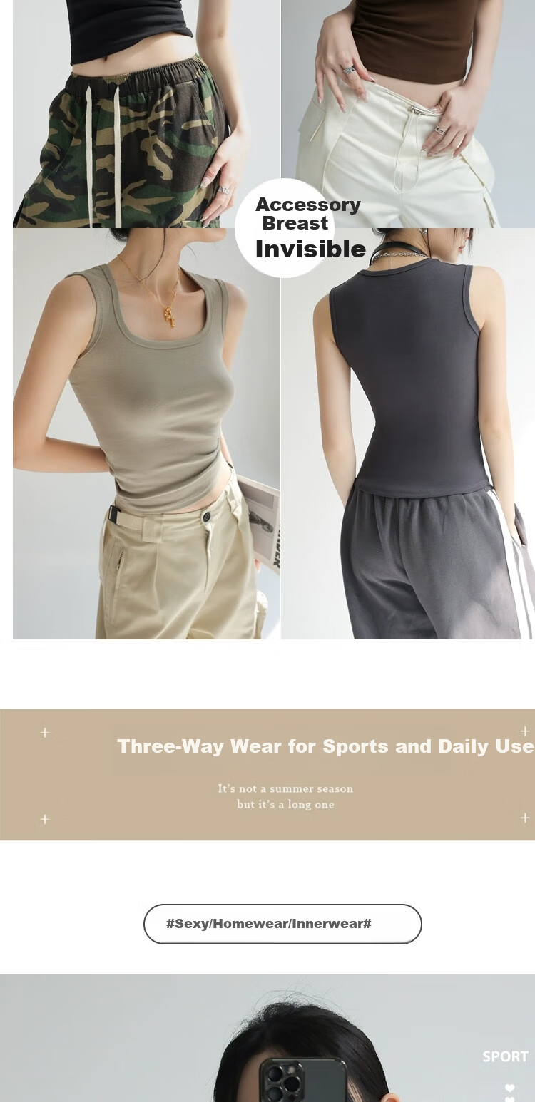Miiow Ribbed Cotton Tank Top for Women 2026 New Wide Strap Camisole Vest Anti-Exposure Side Coverage Inner Outer Wear 3