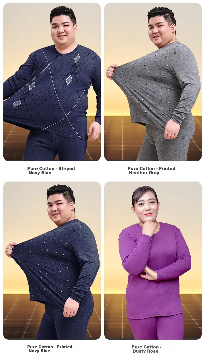 Hengyuanxiang Plus Size Autumn Men's 100% Cotton Thin Antibacterial Warm Underwear Set Spring and Autumn 12