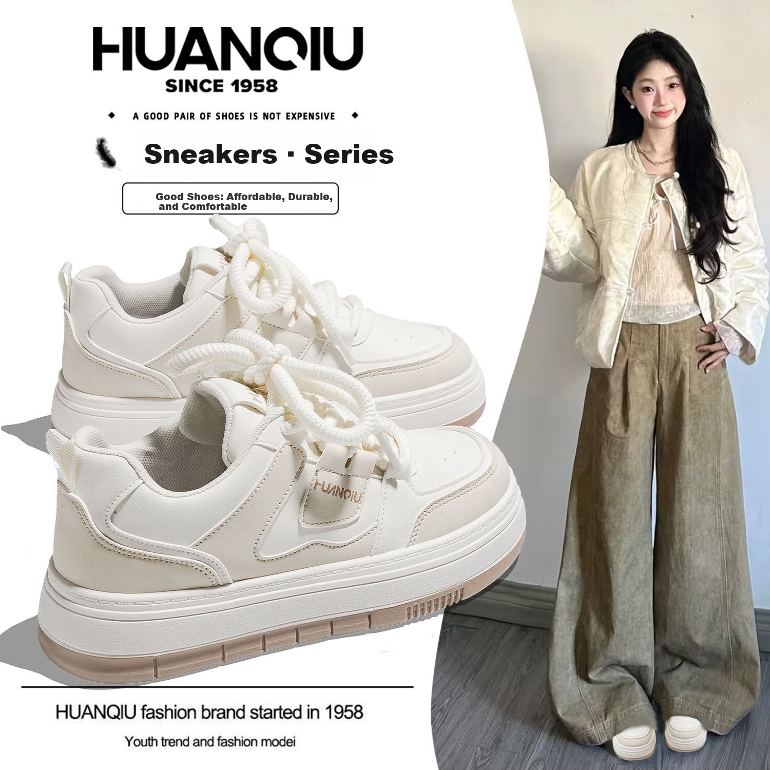 Global Breathable Wine Red Casual White Sneakers 2026 Ins Stylish Thick Sole Breathable Shoes