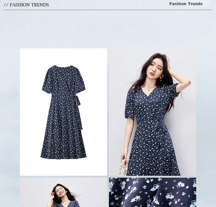 Sentubila Elegant Vacation Style V-Neck Dress for Women Summer Lantern Sleeve High Waist Floral Mermaid Slimming Mid-Length Dress 5