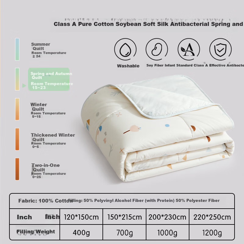 Luolai Children's Quilt 100% Cotton Washable 50% Soybean Filling Class A Antibacterial Pure Cotton Four-Season Warm Quilt