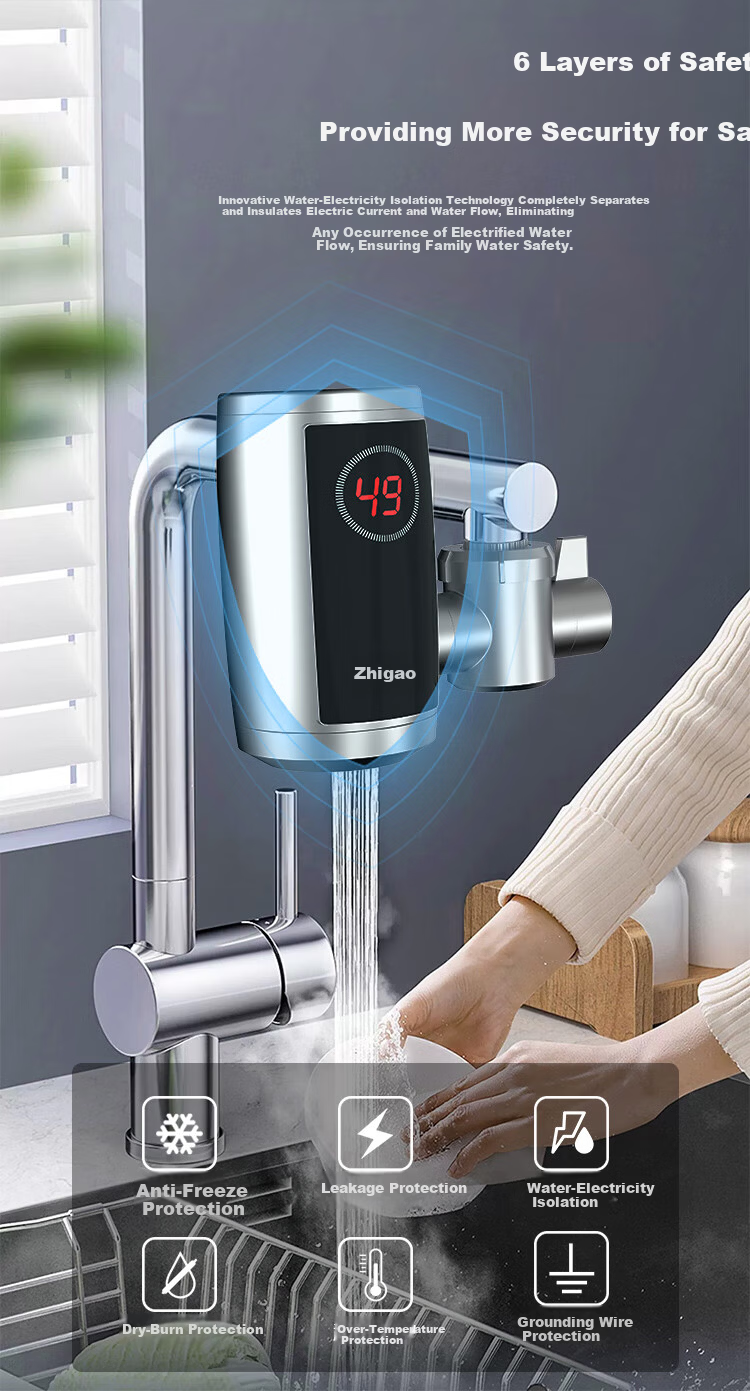 CHIGO Electric Instant Hot Water Faucet, No Installation, Fast Heating, Kitchen Hot and Cold Water Heater, Instant Electric Water Heater ZG-KBJ32 Plug-in Model 5