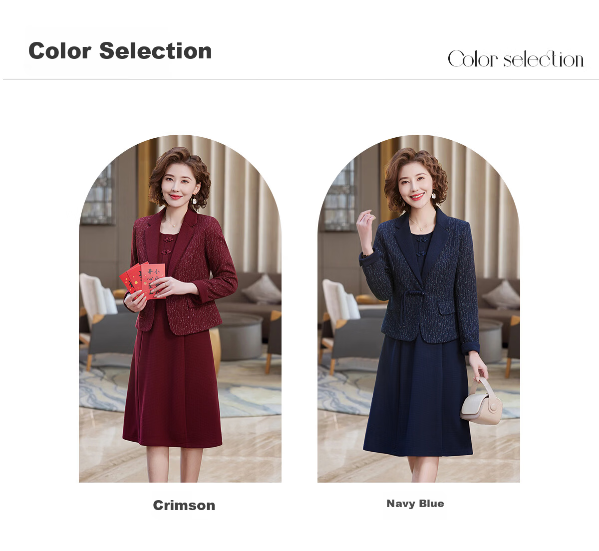 Yuzhaolin Middle-aged and Elderly Women's New Year Red Mom Dress Set Elegant Lady Formal Outfit Y51K109 10