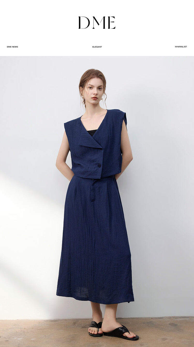 Demana Elegant Workplace Summer Fake Two-Piece Irregular Half-Placket Sleeveless Waist-Slimming Mid-Length Dress for Women 1