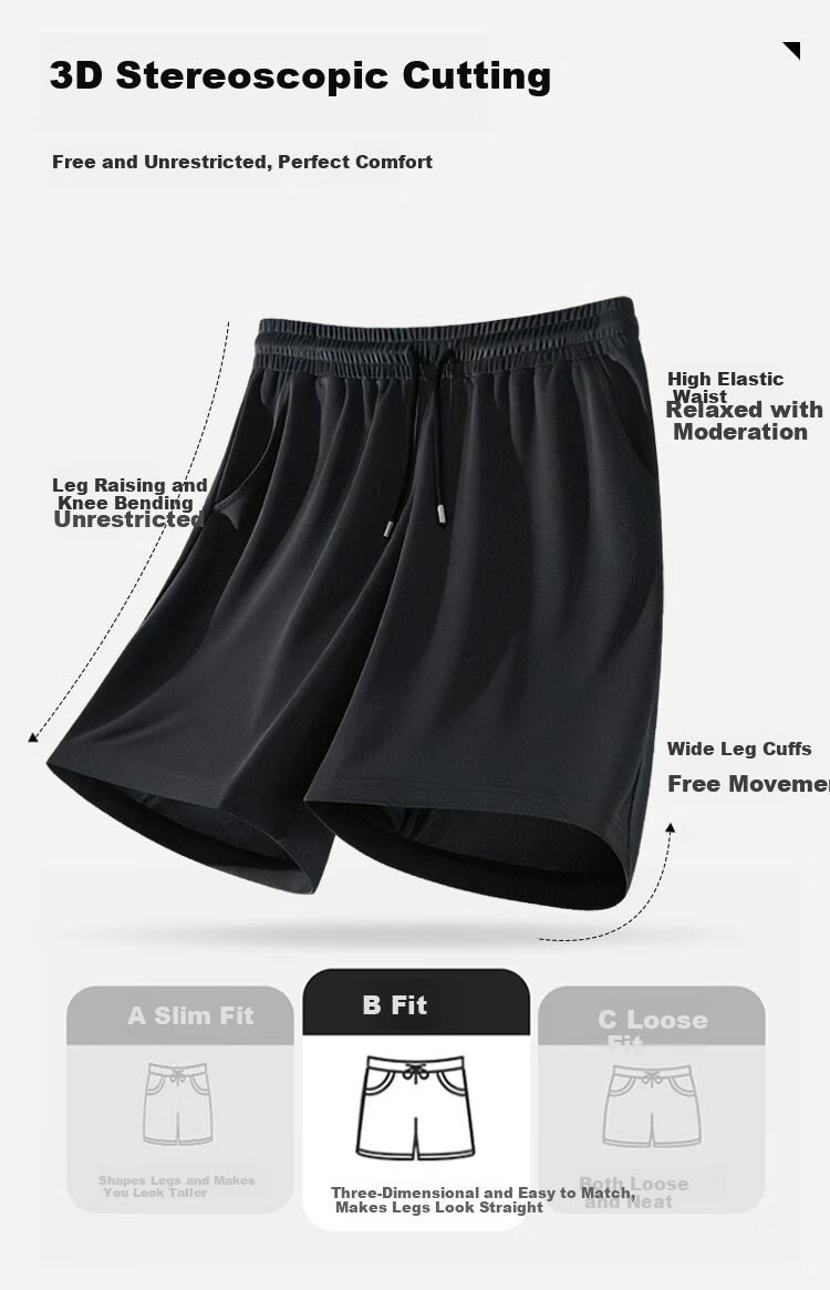 Baleno Men's Casual Summer Outdoor Sports Cotton Loose Black Knee-Length Shorts 6