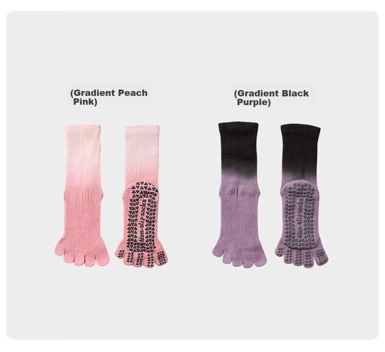 Dewick Five-Toe Yoga Socks Professional Non-Slip Pilates Training Indoor Fitness Toe Separation Mid-Calf Purple Faux Two-Piece 12