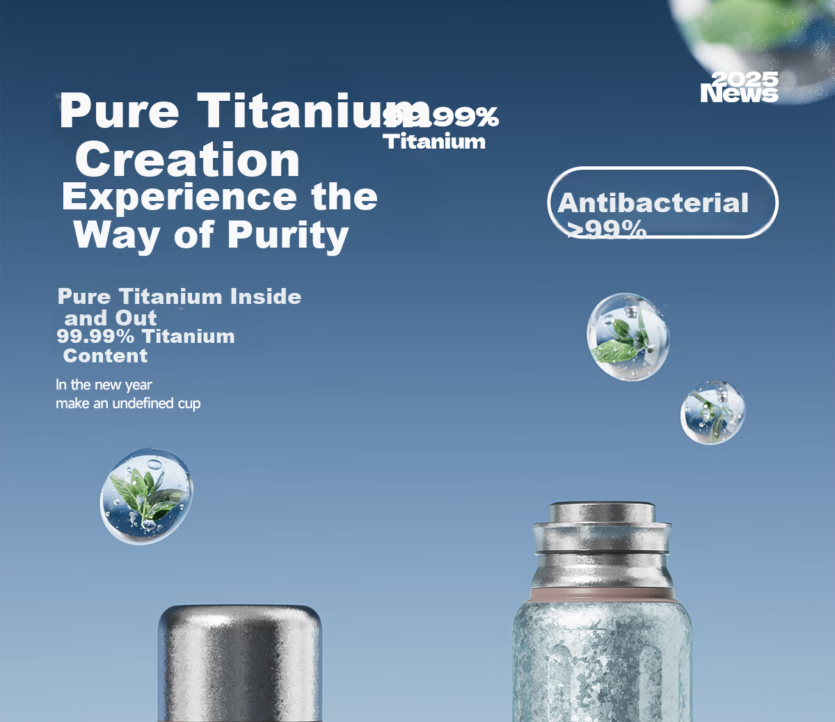 Germ Pure Titanium Insulated Temperature Display Water Bottle 500ML Space Silver 1