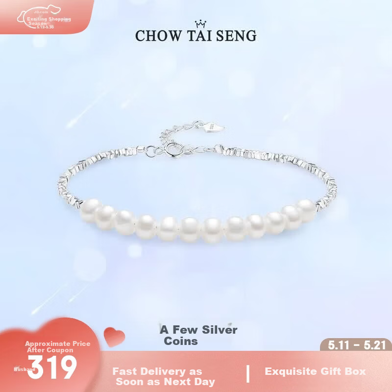 CHOW TAI SENG Birthday Gift Silver Nugget Pearl Bracelet for Women Luxury Minimalist Sterling Silver Girlfriend Gift