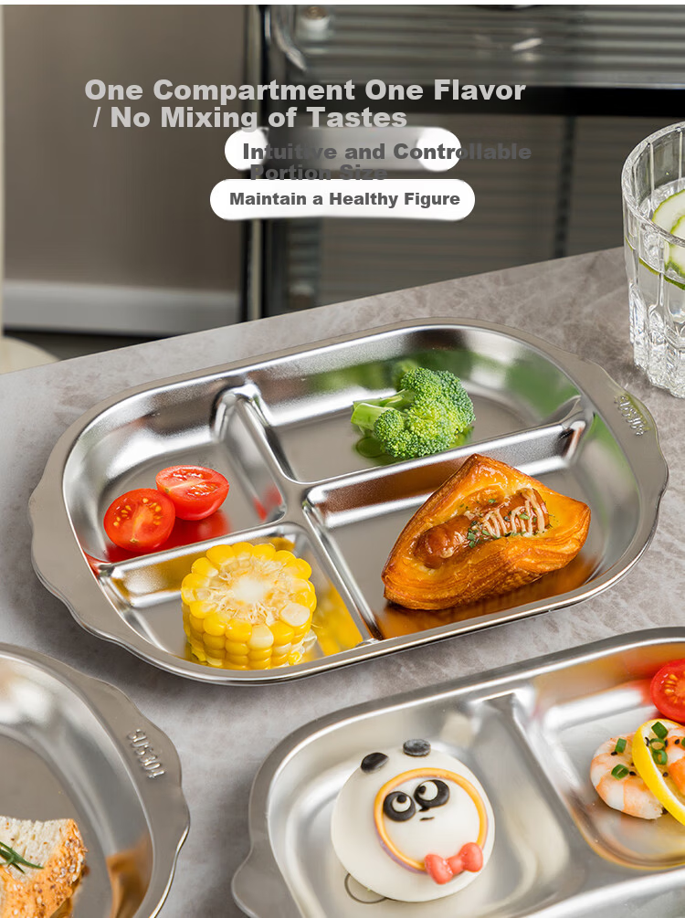 Banwu Life 304 Stainless Steel Meal Divider Plate Weight Loss 211 Compartment Plate Adult Portion Control Plate Food Divider Tray 7