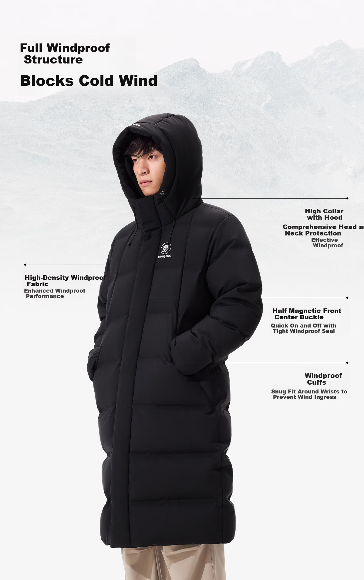 Panda Zhang Yuxi Outdoor Seamless Down Jacket Unisex Long Over-the-Knee Water-Repellent Warm Coat Autumn Winter New 12