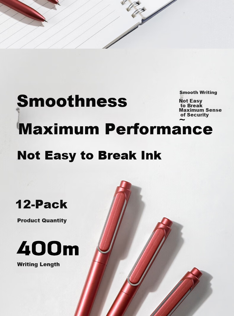 Deli Smooth Star Lesu Premium Smooth Gel Pen 0.5mm Bullet Tip Retractable Pen Metal Paint Red 12pcs/Box A12 3