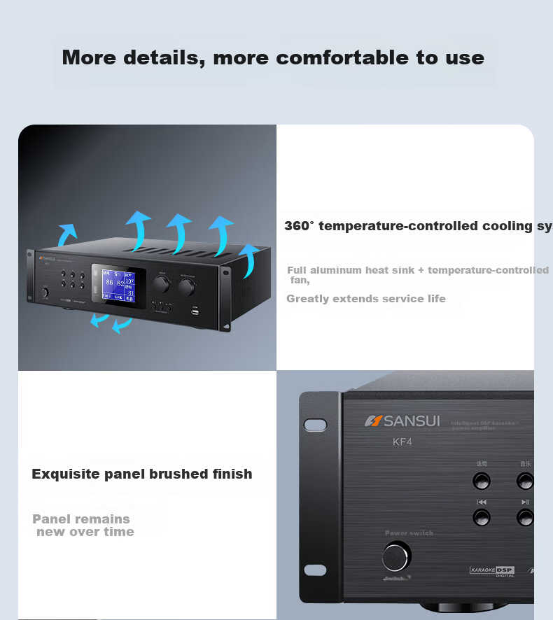 SANSUI KF4 Home KTV Audio Amplifier Fixed Impedance Power Amplifier Smart Bluetooth Amplifier for Home Cassette Speaker 12