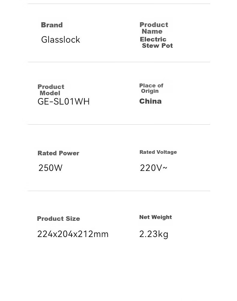 GLASSLOCK 1.8L Glass Electric Stew Pot, Non-Coated, Heavy Metal-Free, Split Micro-Pressure Baby Food Cooker, Slow Cooking Electric Pot, Multifunctional Cooker 17