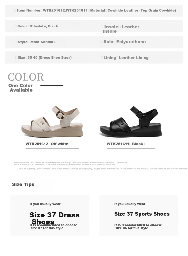 Red Dragonfly Women's Sandals, Flat Soft Leather, Wedge Beach Shoes for Mom, WTK25161, Black, Size 36 5