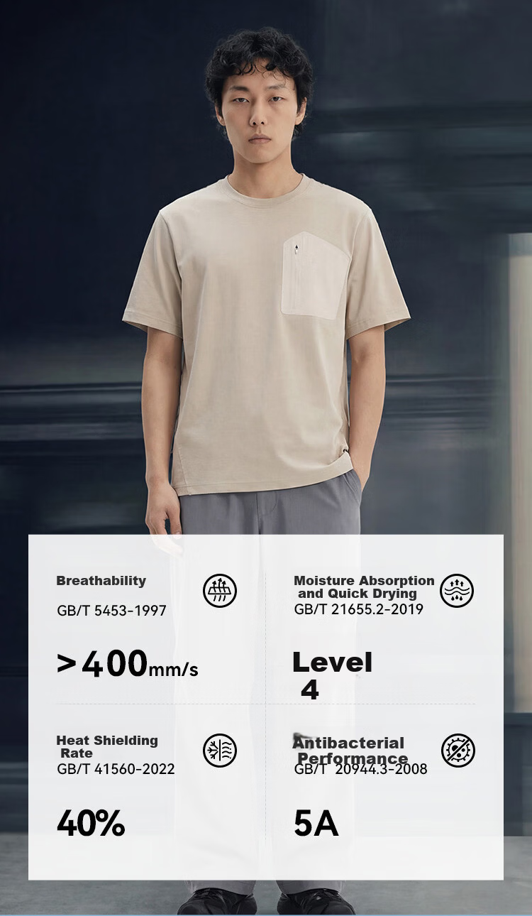 JD Jingzao Men's Short Sleeve Cotton Pocket T-Shirt 26 Summer New Outdoor High-End Short Sleeve Soft Sand White 2XL 3