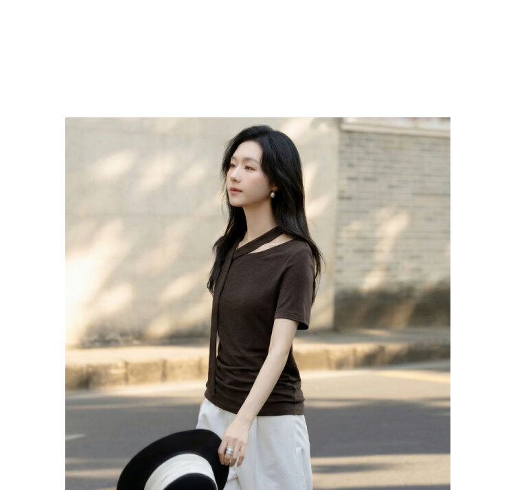 Demana [Like the Wind Freedom] Summer Cloud Oxygen Cotton Off-Shoulder Detachable Ribbon Ruched Slim T-Shirt for Petite Women 10