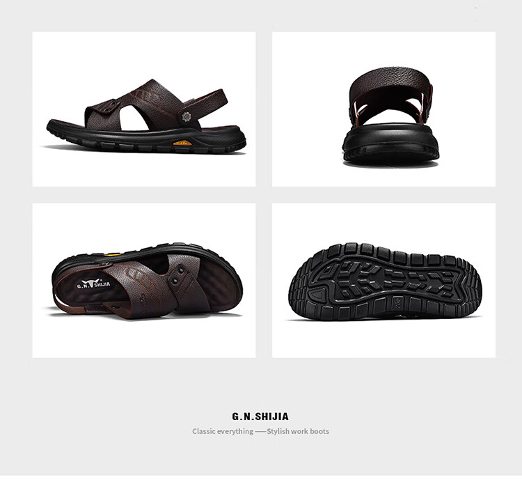 Bull Family Men's Leather Sandals Summer New Genuine Leather Soft Sole Breathable Beach Shoes Men's Versatile Two-Way Commuter Casual Slippers 45