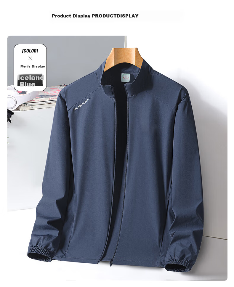 ROMON Men's Sun Protection Jacket Long Sleeve Lightweight Skin Jacket Stand Collar Cycling Shirt Iceland Blue 2XL 6