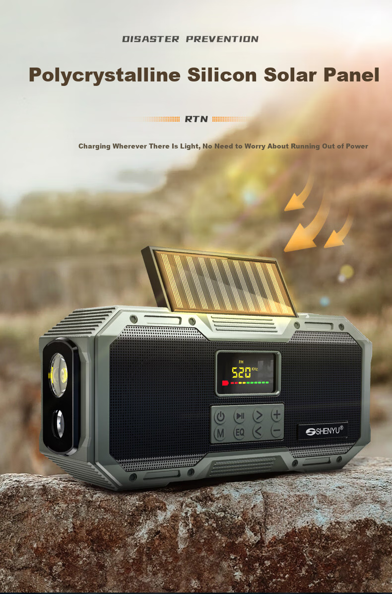 SHENYU Hand-Crank Generator Radio Full-Band High-Quality Sound Flashlight Multifunctional Solar Emergency Military Bluetooth 8