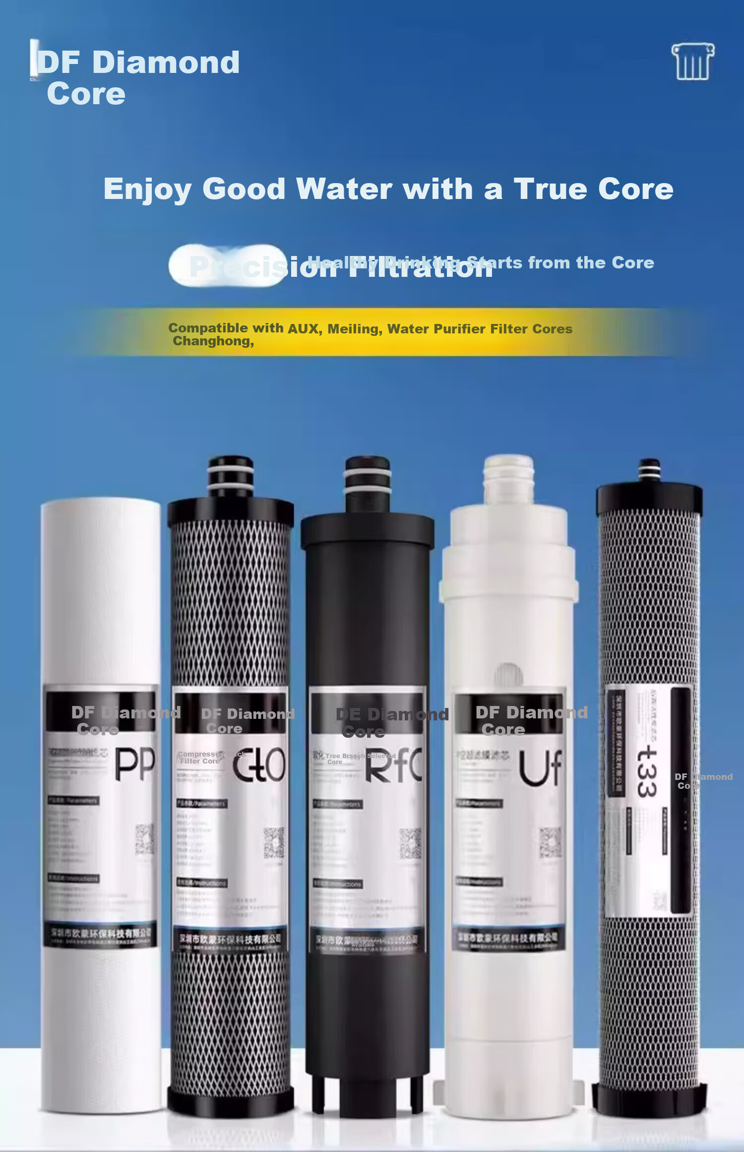 Drill Core Compatible with AUX Water Purifier Filter AU12/AU50 Changhong CUF-501/CUF502 Stainless Steel Water Purifier Filter Full Set Accessories 1