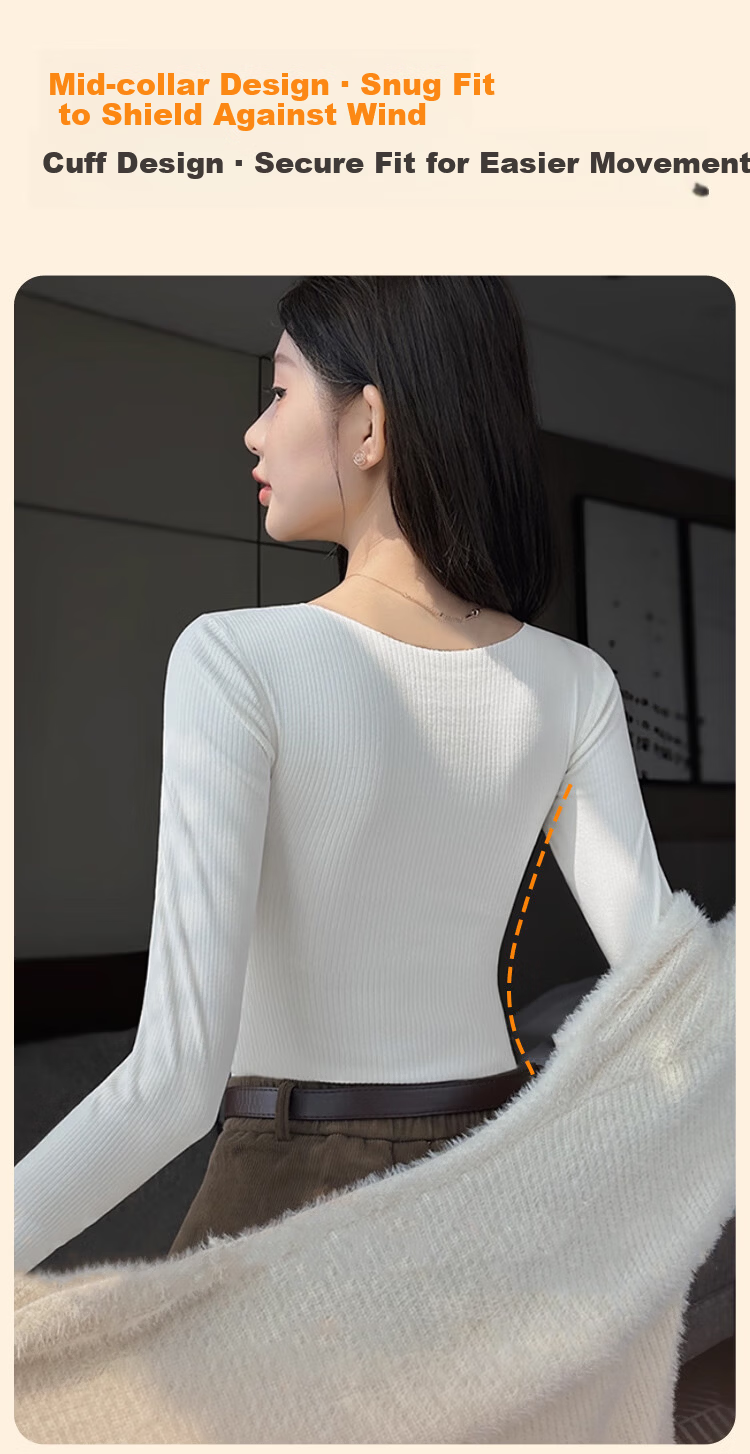 Langsha Women's Thermal Underwear with Chest Pad Autumn Winter Heating Cashmere Silk Seamless 10A Antibacterial Thickened Lace V-Neck Base Shirt 15
