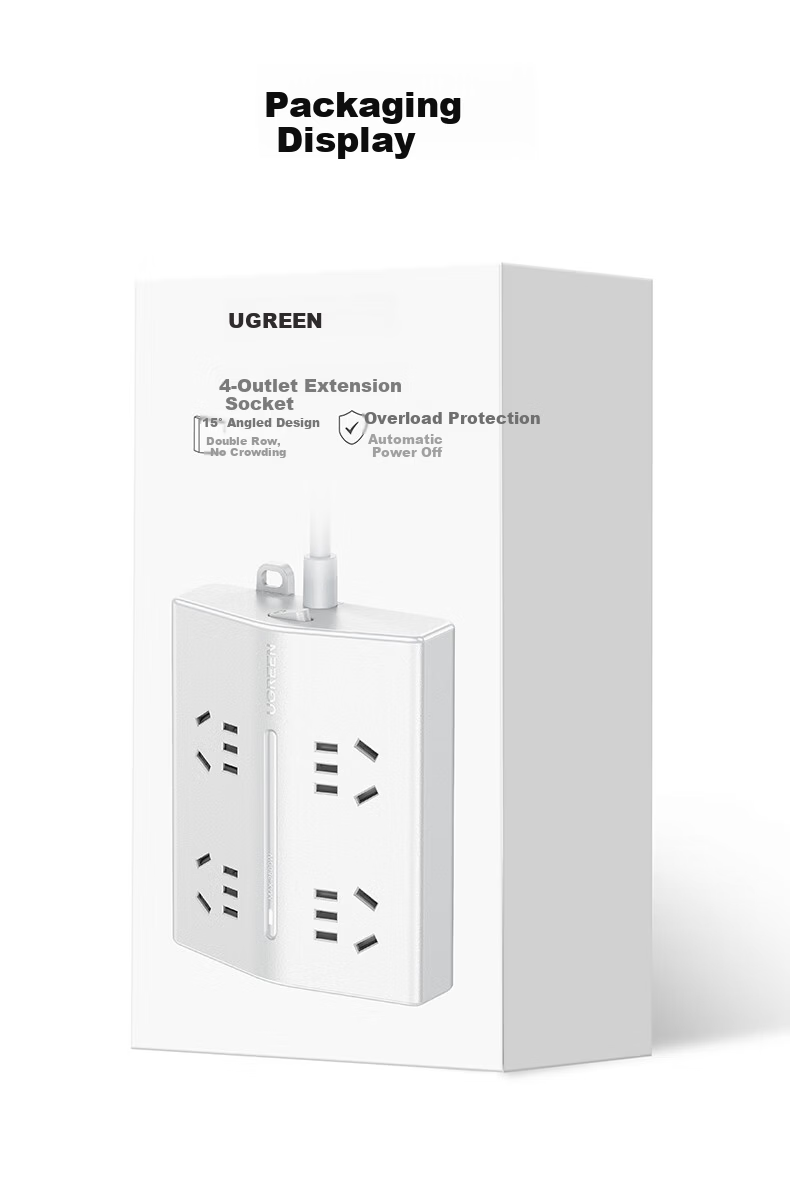 UGREEN Power Strip New National Standard Overload Protection Socket Extension Cord Desktop Computer Power Board Living Room Kitchen Hot Pot Electric Socket 6 Outlets with Individual Switch 1.5m 10