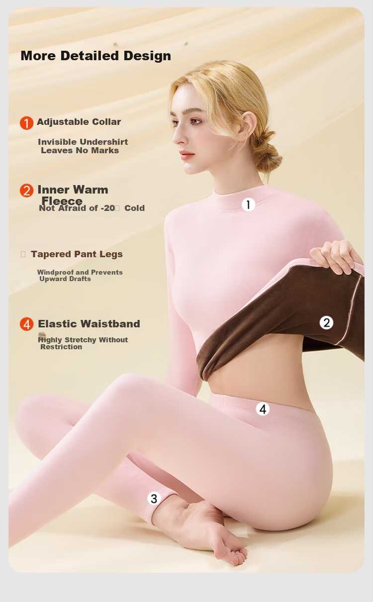 LangSha Women's Thermal Underwear Set, Half Turtleneck, Fleece-Lined, Thickened, Ultra-Soft 10A Antibacterial German Velvet Heat Retaining Autumn Top and Bottom 14