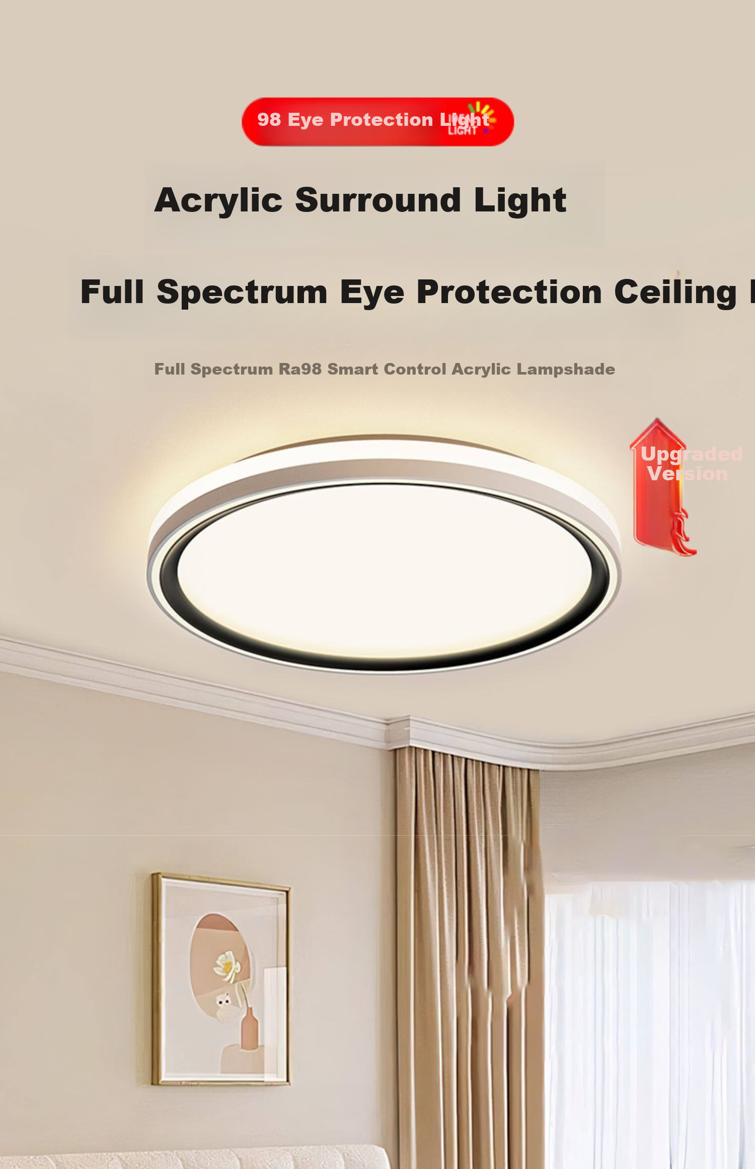 Laberta Full Spectrum Ceiling Light Bedroom Simple Modern Eye Protection Anti-Glare Children's Room Lighting Remote Control Stepless Dimming - 80W 1