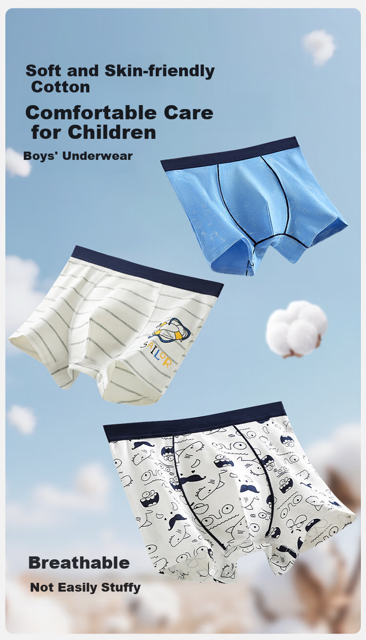 MiiOW Boys' Cartoon Cotton Boxer Briefs Kids' Underwear 4-Pack Size 150 1