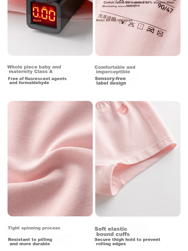 Beitais Fetal Sebum Skin Children's Cotton Breathable Short Boxer Underwear for Girls, 4-Pack 15