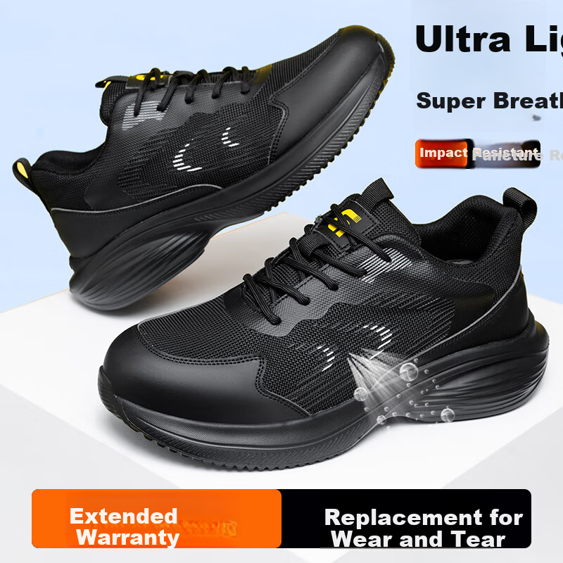 GUYISA Men's Summer Breathable Steel Toe Safety Work Shoes Anti-Smash Anti-Puncture Ultra-Light Comfortable Construction Site Shoes F117 Size 44