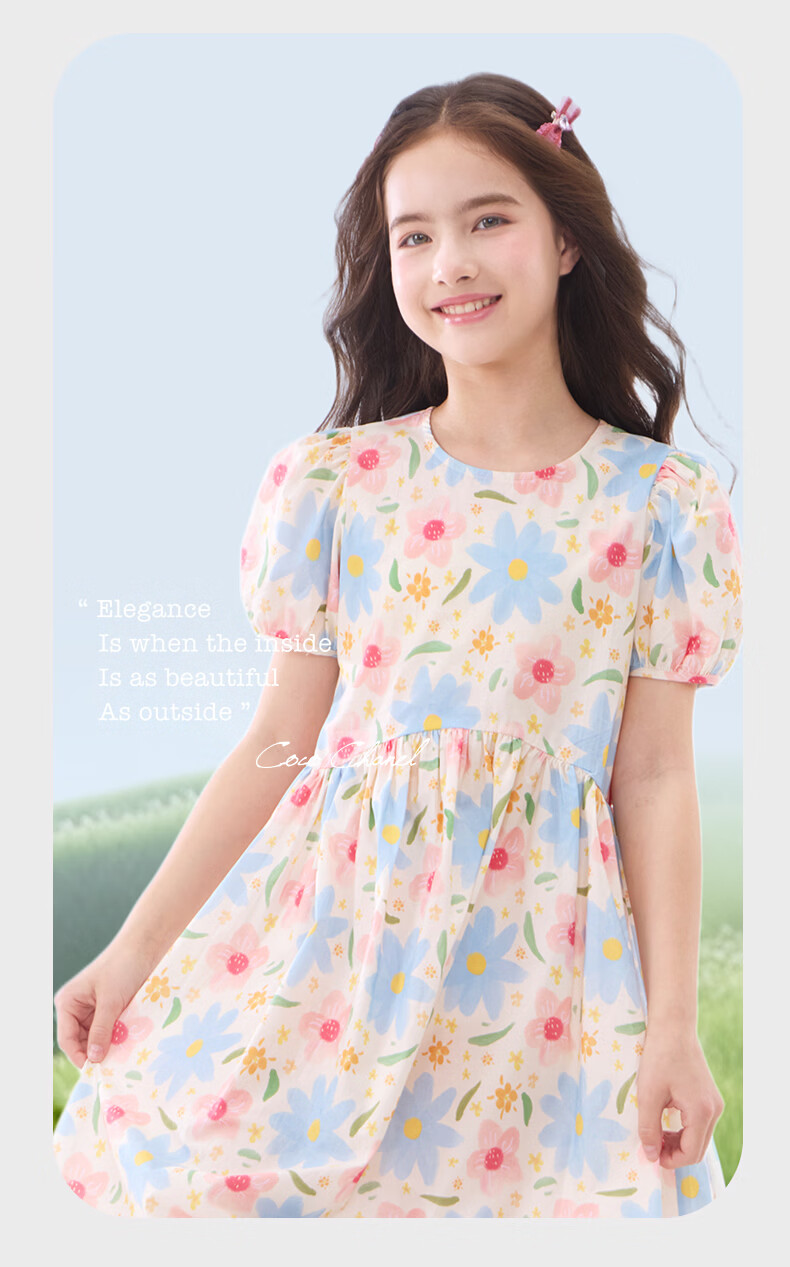 Disney Girls Summer Floral Dress Rural Style Cotton Princess Dress 21A145 Blue Green Size 130 7