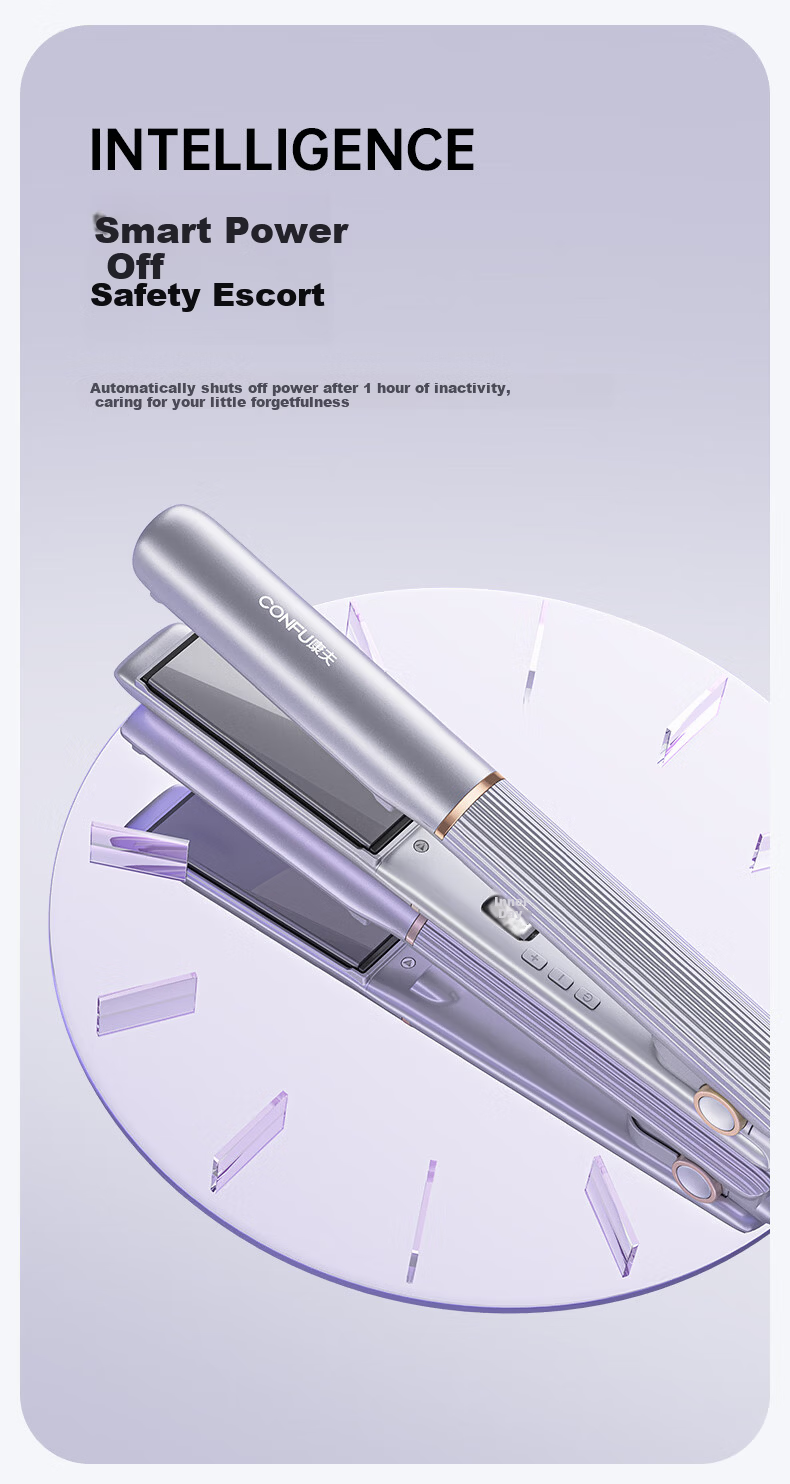 CONFU L2 Purple Hair Straightener and Curler Flat Iron Negative Ion Hair Care Dual-Use Men's Hair Straightener Heat Protection Bangs Clip Student Dorm Birthday Gift 4