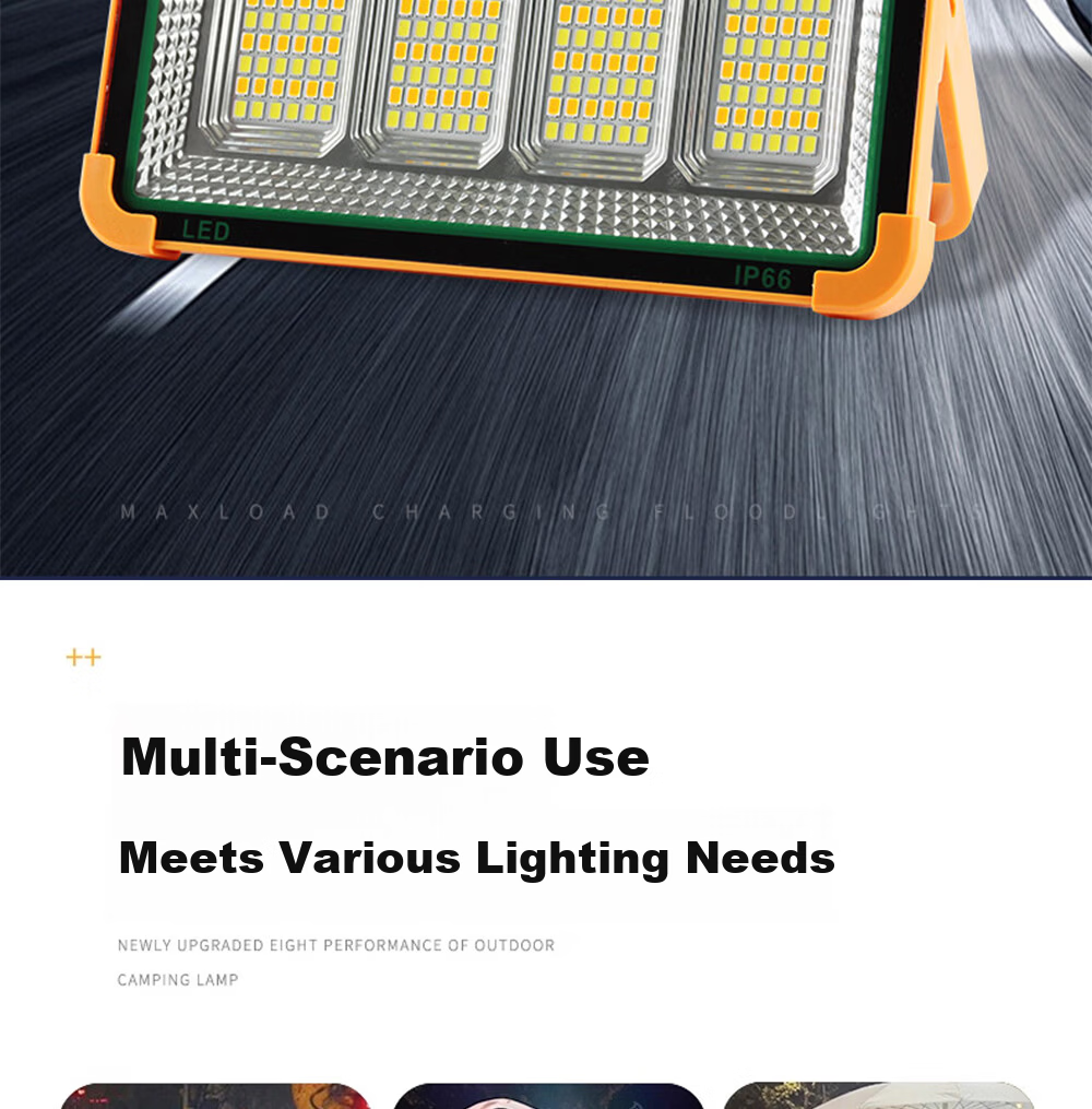 MAX LOAD Solar Outdoor Lighting LED Floodlight Portable Rechargeable Night Market Stall Emergency Light Eight-Square Grid 2