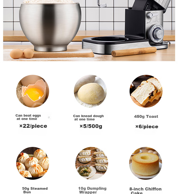 KONKA Quiet Kitchen Machine Home Dough Mixer Multifunctional Kneading All-in-One Flour Cream Mixer Fully Automatic Food Processor DC Motor 7L Large Capacity KM-911 4