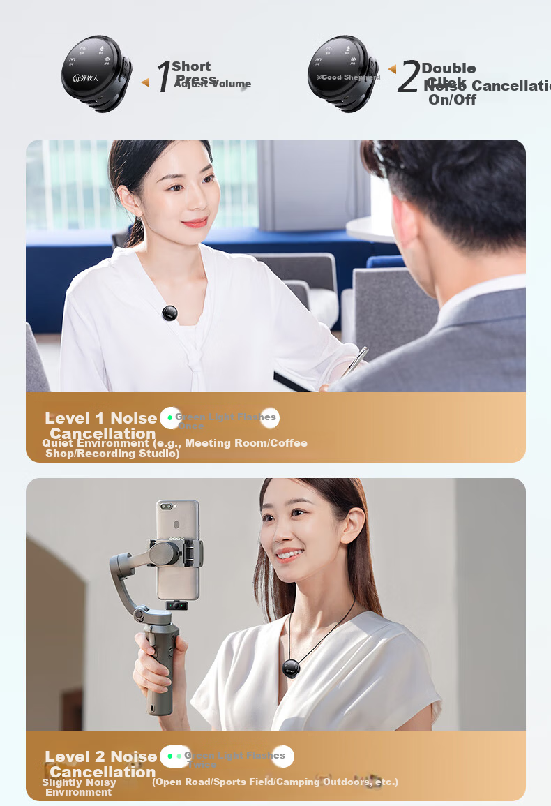 Good Shepherd Wireless Lavalier Microphone Live Streaming Audio Equipment TikTok Host Recording Video Mobile Phone Outdoor Noise-Canceling Professional Button Ear Mic Computer Microphone One-to-Two Un 10