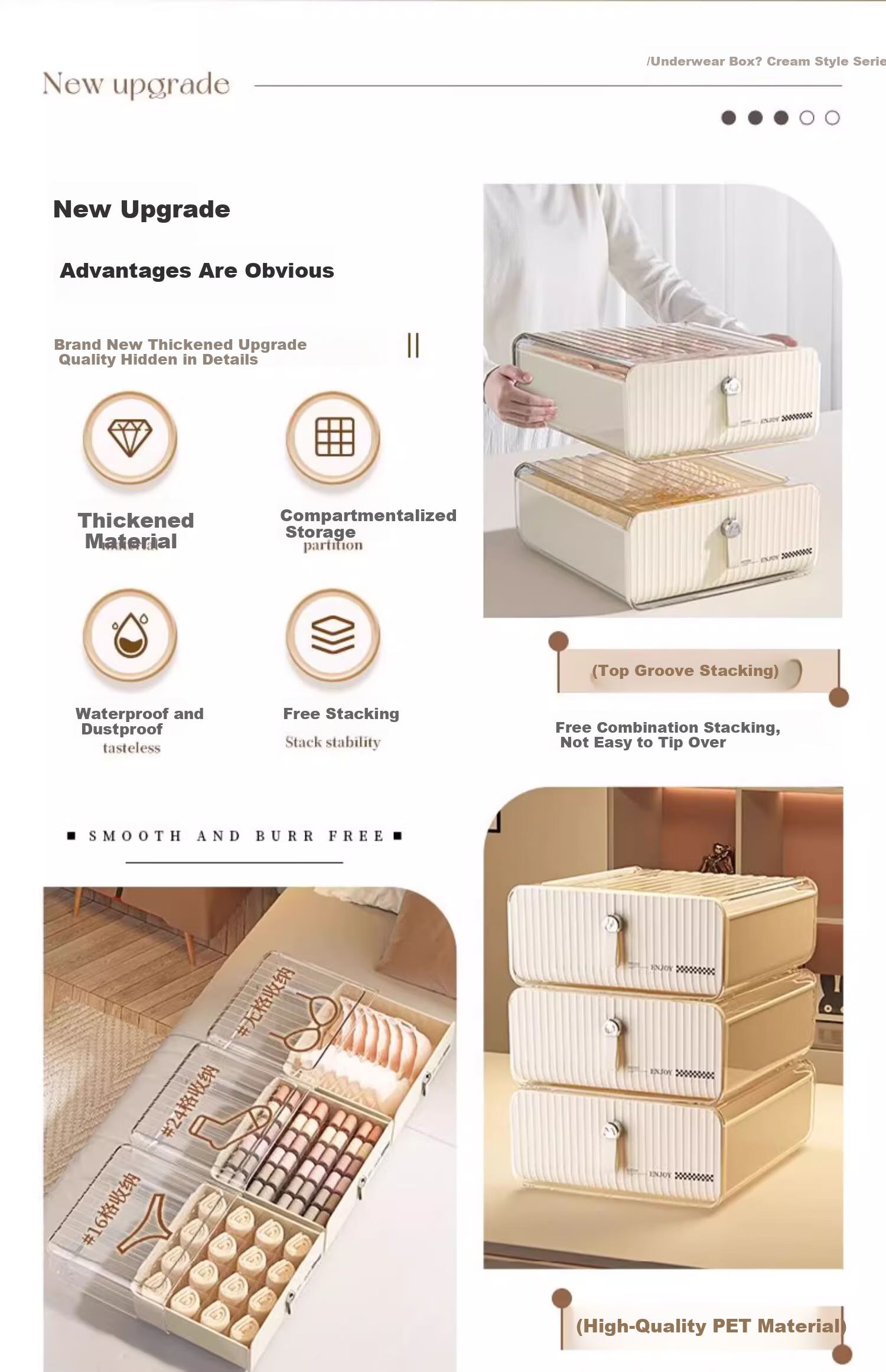 Jiadu Underwear And Socks Storage Box, Drawer Organizer with Compartments for Intimate Apparel, Three-In Organizer Box for Home Use 3