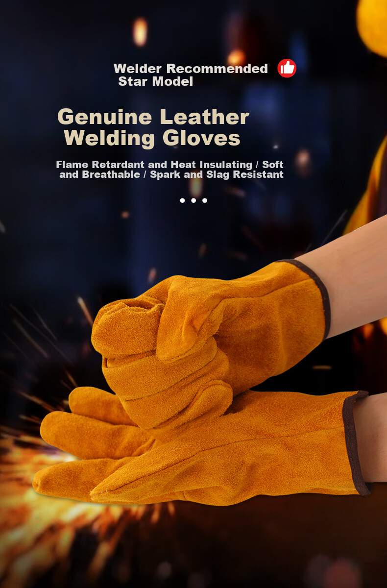 SHENGLI HS624Y Welding Gloves, Cowhide Canvas Patchwork, Wear-Resistant, Anti-Scalding, Industrial Heat-Insulating, Protective Welding Gloves, 26cm, 1 Pair 12