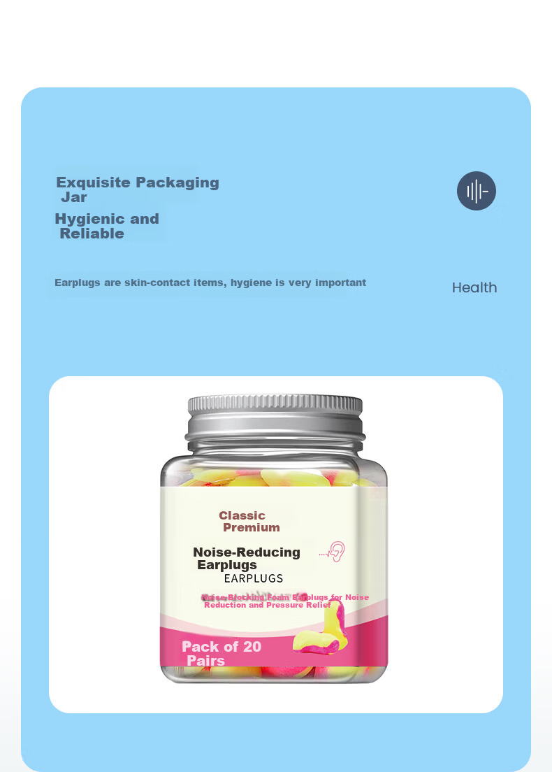 Mingdian Shangpin Earplugs MD-P20 20 Pairs/Can Noise Reduction Anti-Noise Anti-Snoring Soundproof Sleep Study Work Comfortable Non-Damaging Portable Hygienic Yellow Pink Colorful 1 Can 2