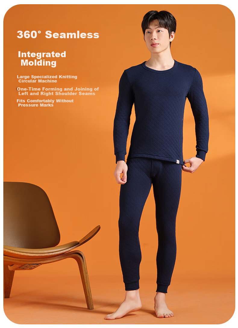 Yiershuang [Class A 3-Layer Thickened] 100% Cotton Thermal Underwear Men's Set Antibacterial Youth Autumn Top and Bottom 8